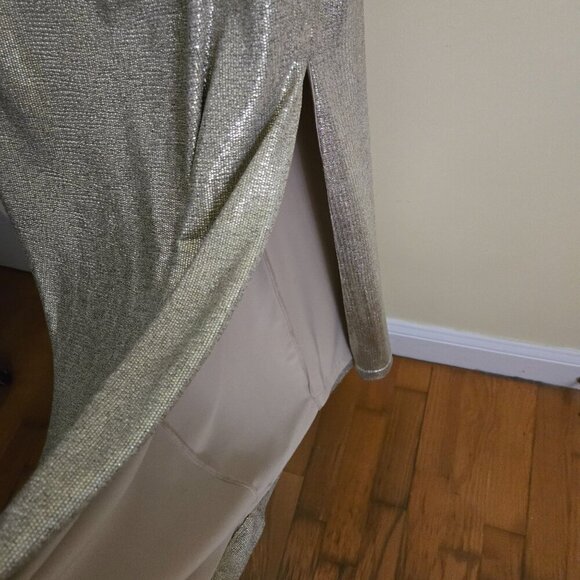 Lauren Ralph Lauren Gold Metallic Ruched Draped Back Column Maxi Dress Size 4 - Picture 4 of 5